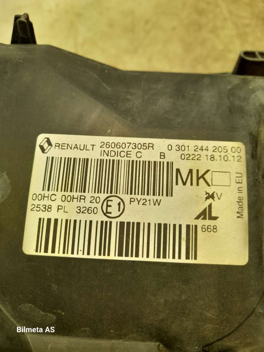 Frontlykt venstre halogen til Renault Megane 2009-2016 Type III  (|260607305r)