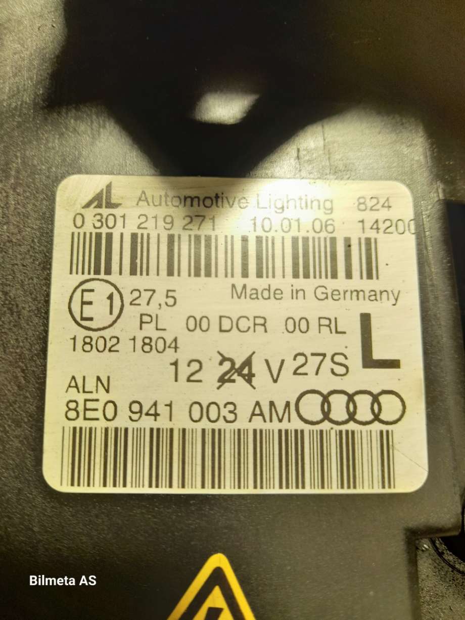Frontlykt venstre xenon til Audi A4 2004-2008 (Type III) (B7) (B7) (|8e0941003am)