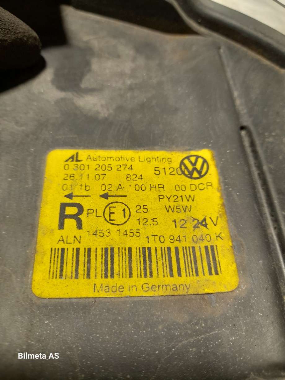 Frontlykt høyre xenon til VW Touran 2003-2006 (Type I, Fase 1)  (|1t0941040k|0301205274)