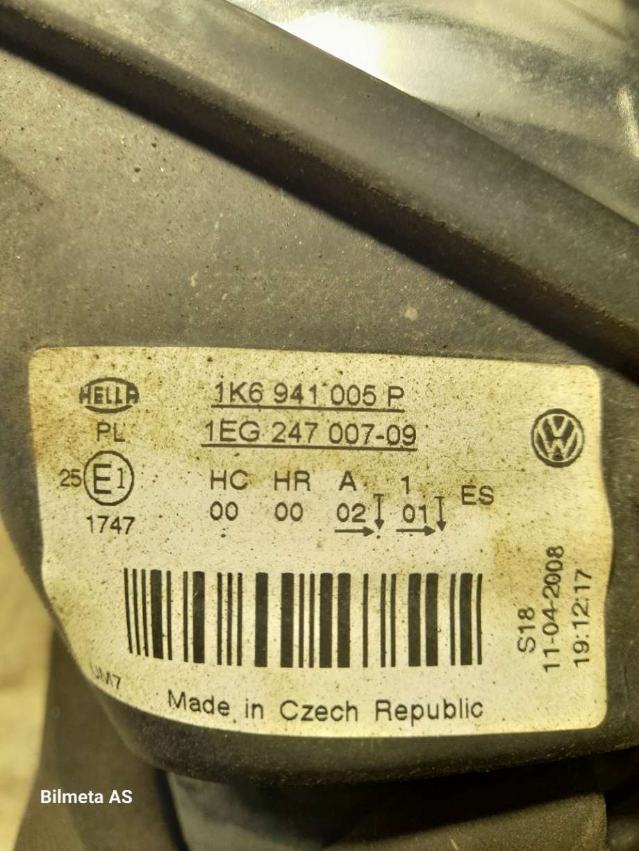 Frontlykt venstre halogen til VW Golf V, Combi 2003-2008  