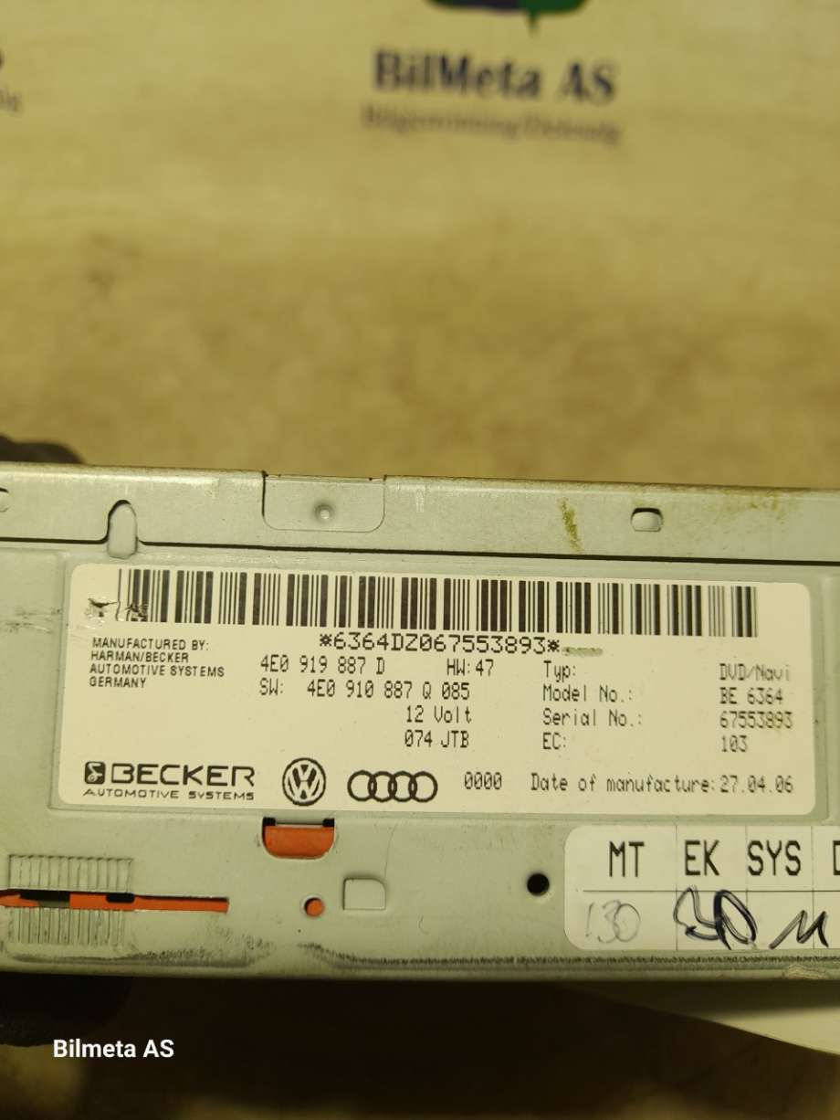 Bilstereo diverse til Audi A6 2005-2008 (Type III, Fase 1) (C6) (C6) (|4e0919887d)