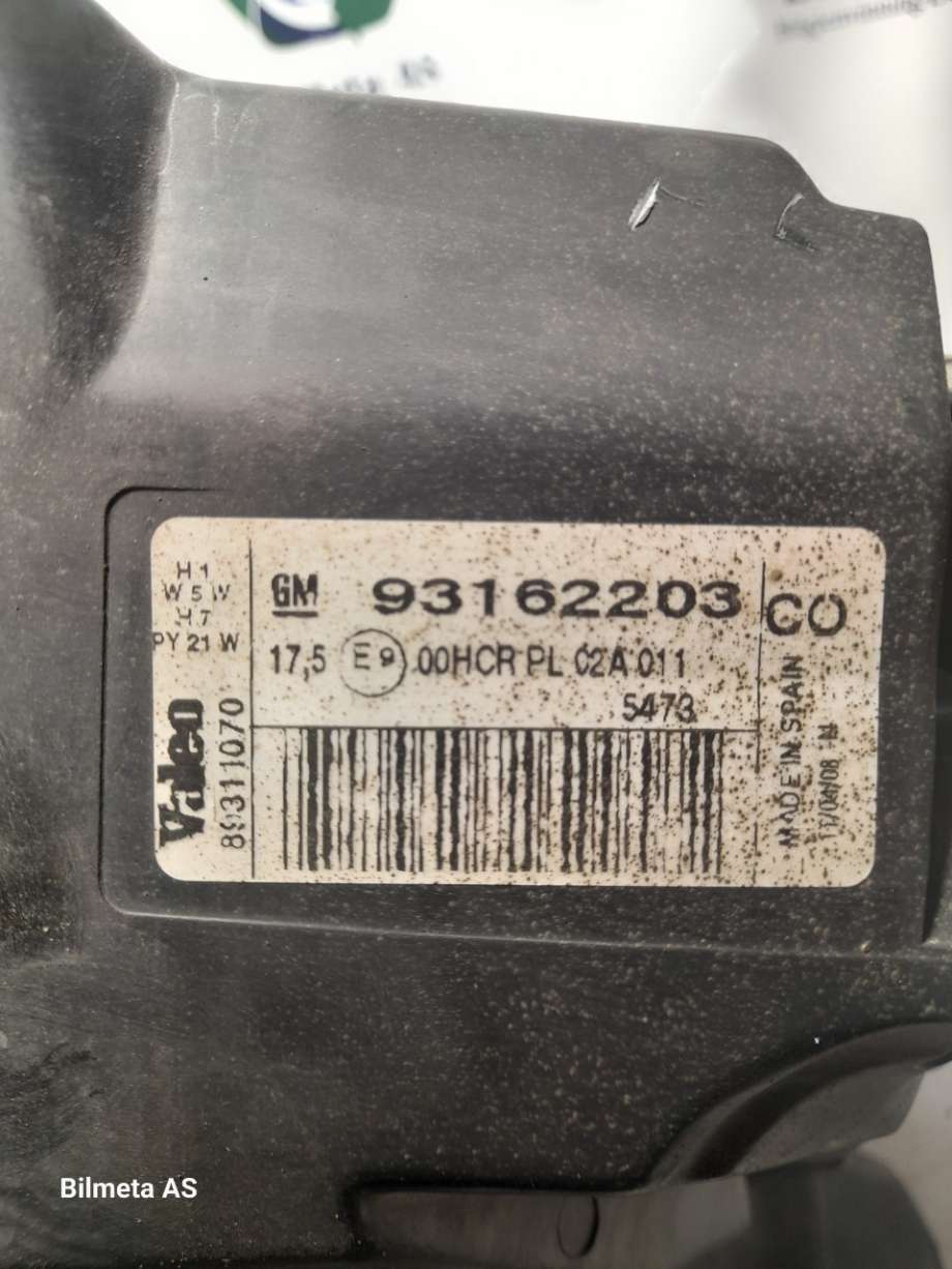Frontlykt venstre halogen til Opel Tigra A 1996-2001  (|93162203)
