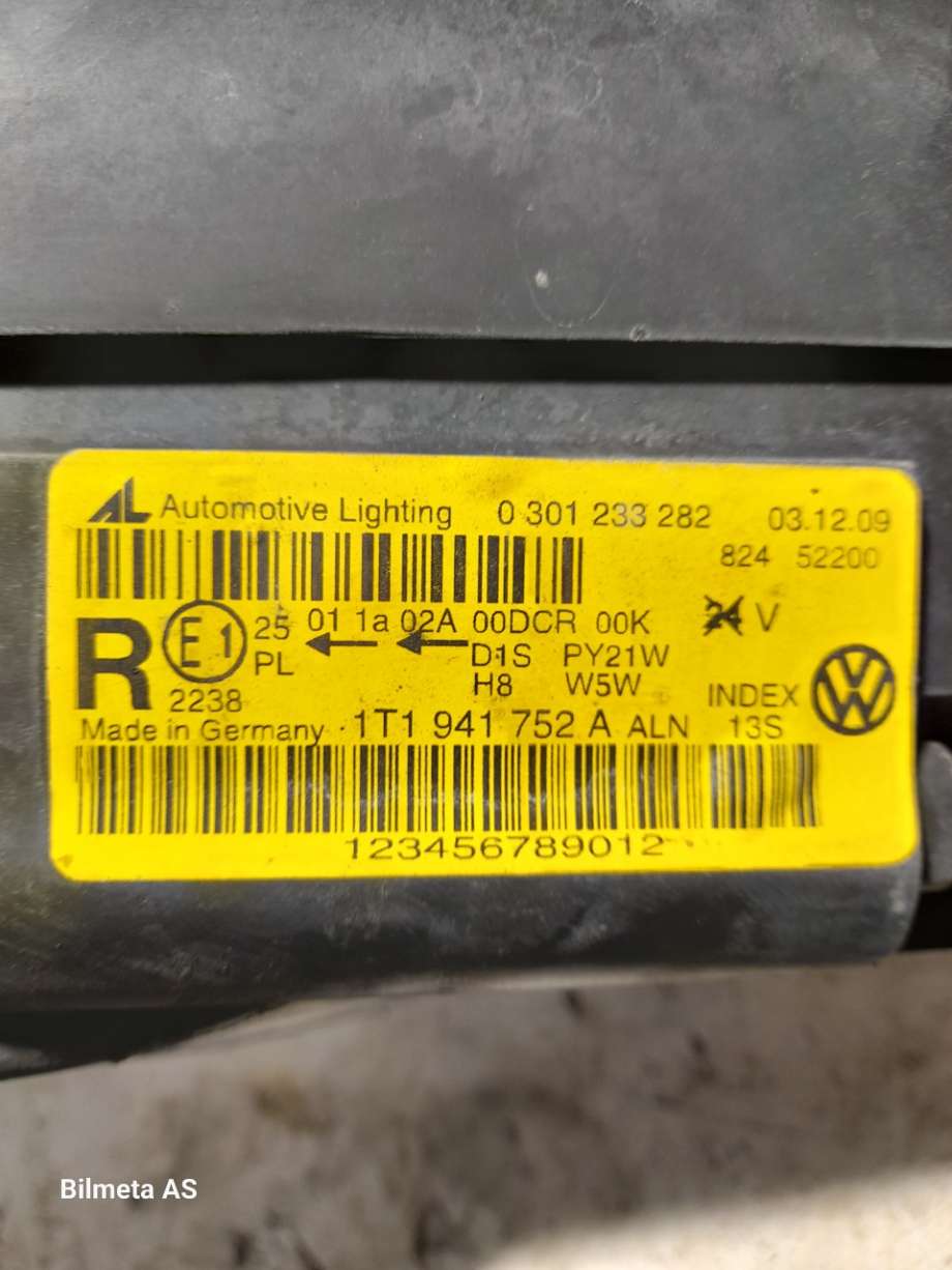 Frontlykt høyre xenon til VW Touran 2003-2006 (Type I, Fase 1) (|1t1941752a|0301233282)