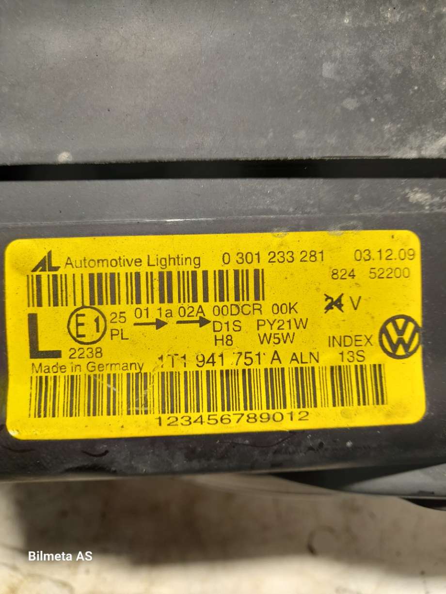 Frontlykt venstre xenon til VW Touran 2003-2006 (Type I, Fase 1)  (|1t1941751a|0301233281)