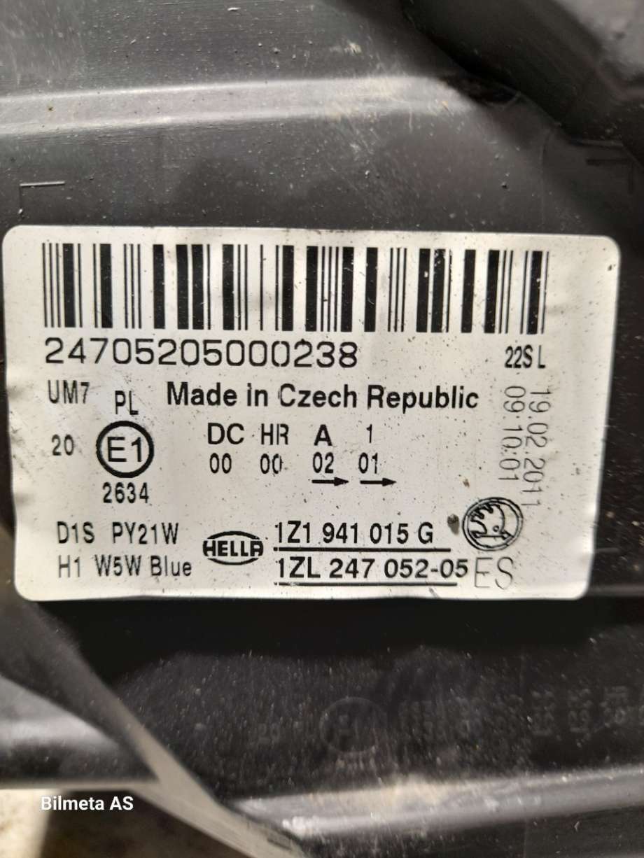 Frontlykt venstre xenon til Škoda Octavia 2005-2008 (Type II, Fase 1) (|1z1941015g)