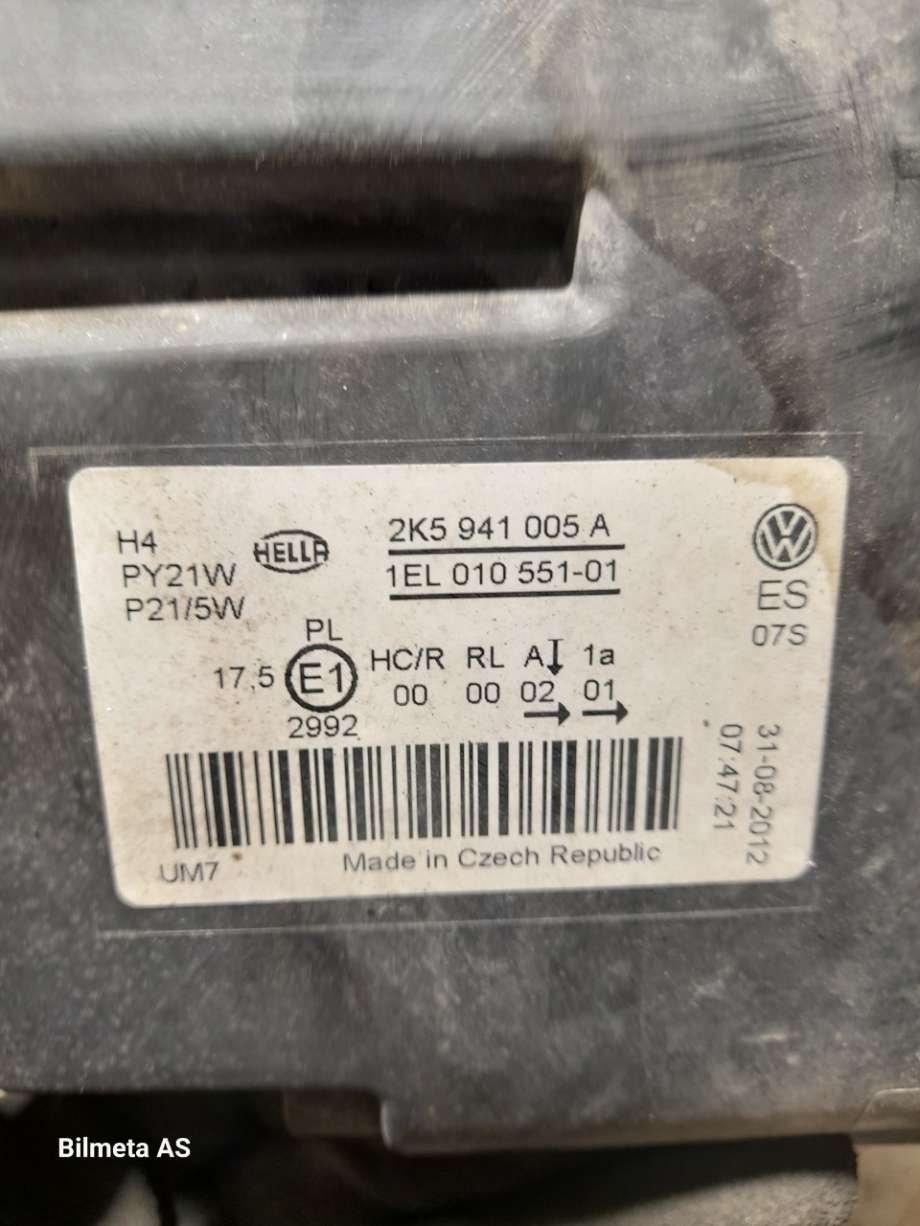 Frontlykt venstre halogen til VW Caddy 2010-2015 (Type III, Fase 2)  (|2k5941005a)