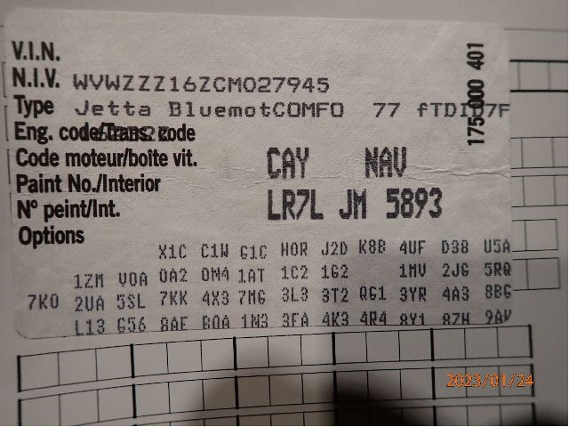 VW Jetta 2011-->> , Motorkode: CAYC, Girkassekode: NAV