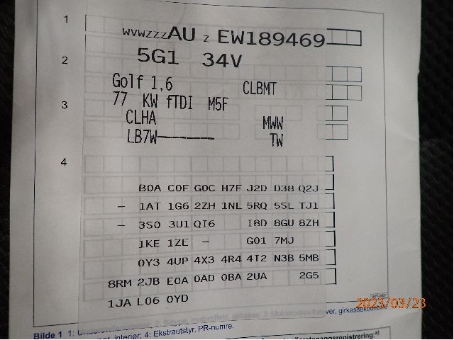 VW Golf VII 2012-2017 (Fase 1) , Motorkode: CLHA, Girkassekode: Mww