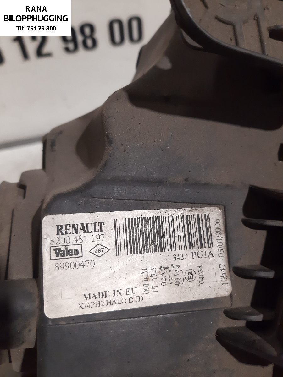 Frontlykt høyre halogen til Renault Laguna 2005-2007 (Type II, Fase 2)  (Grandtour  ( K74 )  1,9 dci||8200481197)