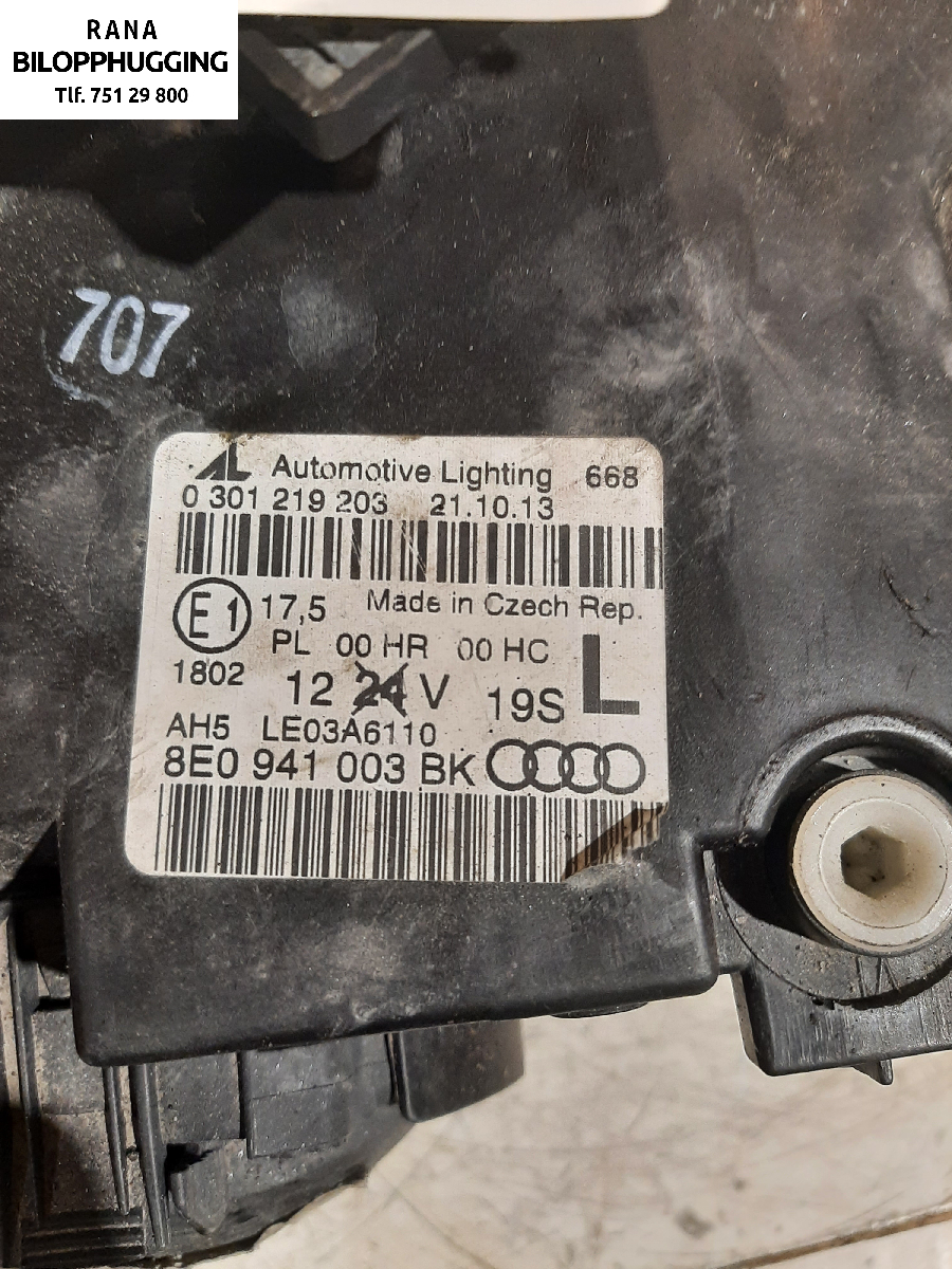 Frontlykt venstre halogen til Audi A4 2004-2008 (Type III) (B7) (B7) (2,0 TDI Qattro B7|8E0941003BK||8E0 941 003 BK)