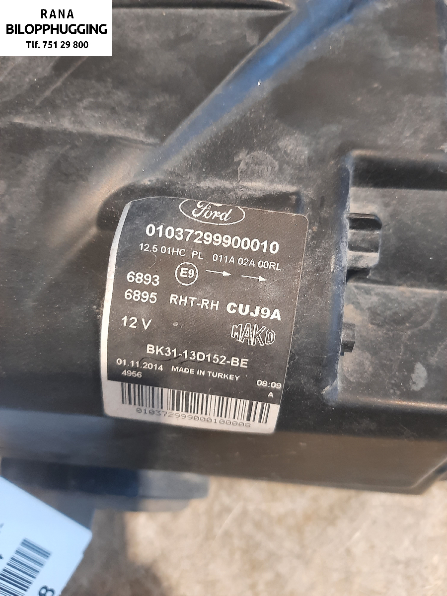 Frontlykt høyre halogen til Ford Transit 2014-->> (2,2 TDCi 4x4 CYR5|2639604||BK31-13D152-BE)