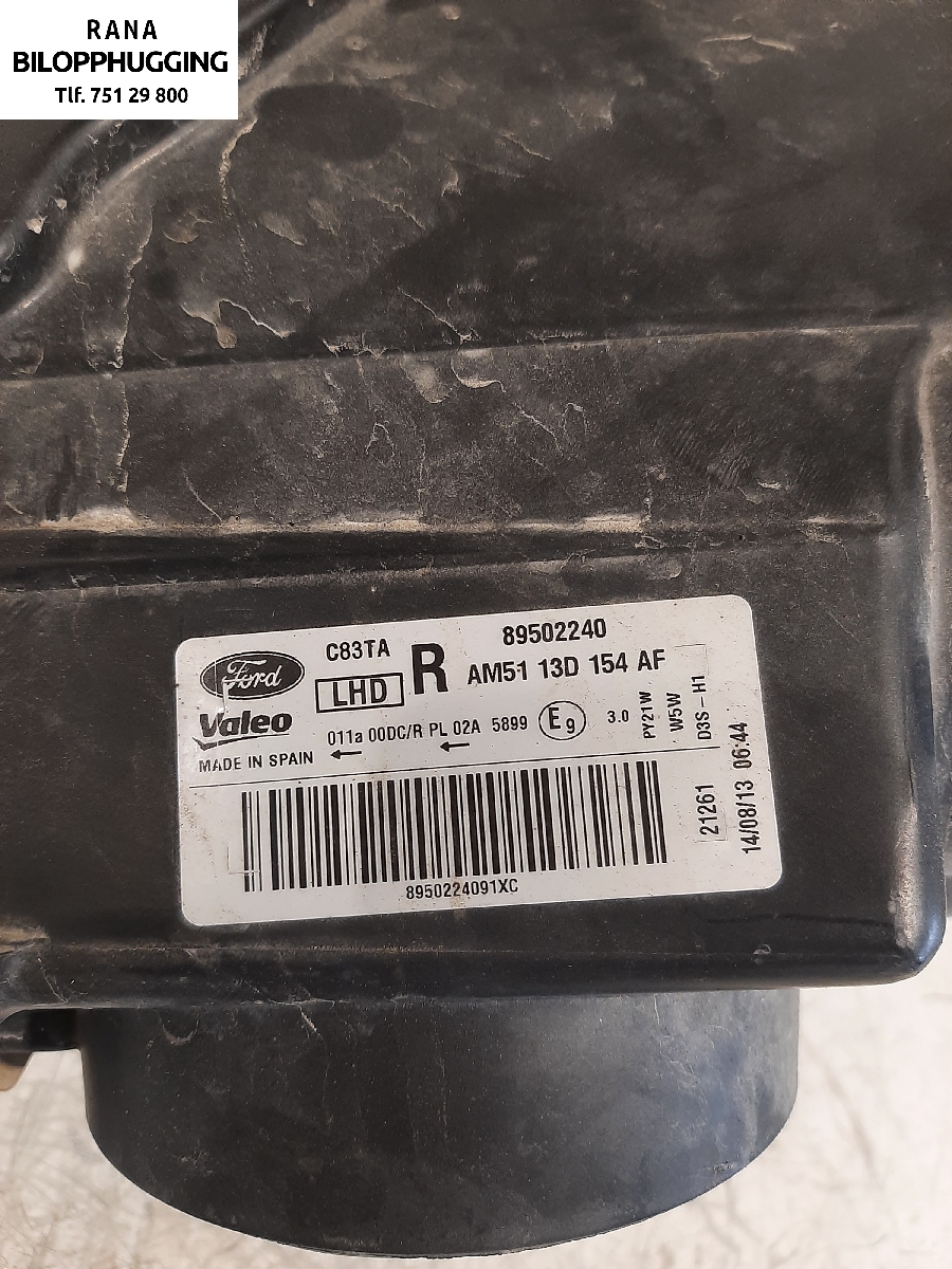 Frontlykt høyre xenon til Ford C-Max 2010-2015 (Type II, Fase 1) (FORD||89502240)