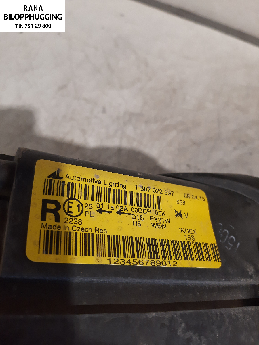 Frontlykt høyre xenon til VW Touran 2007-2010 (Type I, Fase 2)  (VOLKSWAGEN|1T1941754A|)