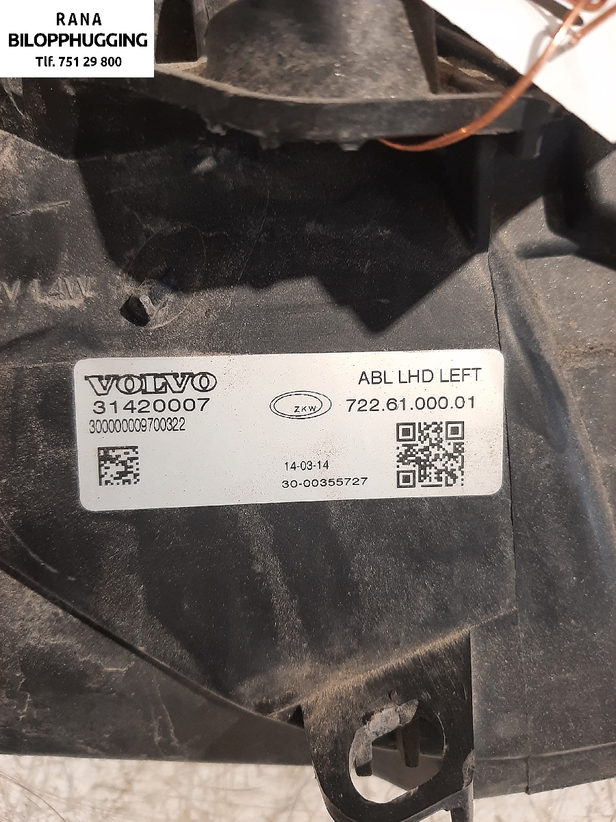 Frontlykt venstre halogen til Volvo V40 2012-2019  (VOLVO|31420121||31420007)