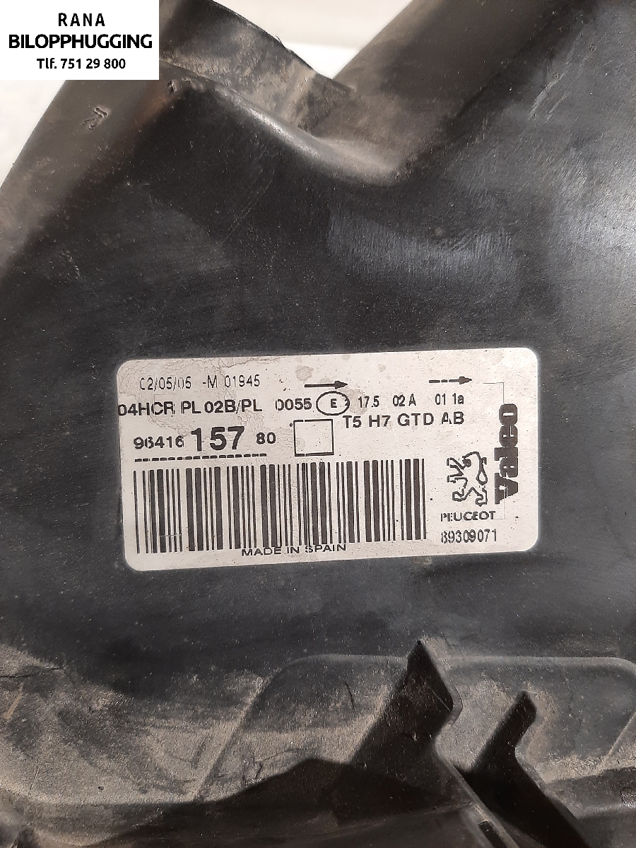 Frontlykt venstre halogen til Peugeot 307 2001-2004 (Fase 1)  (8930907|)