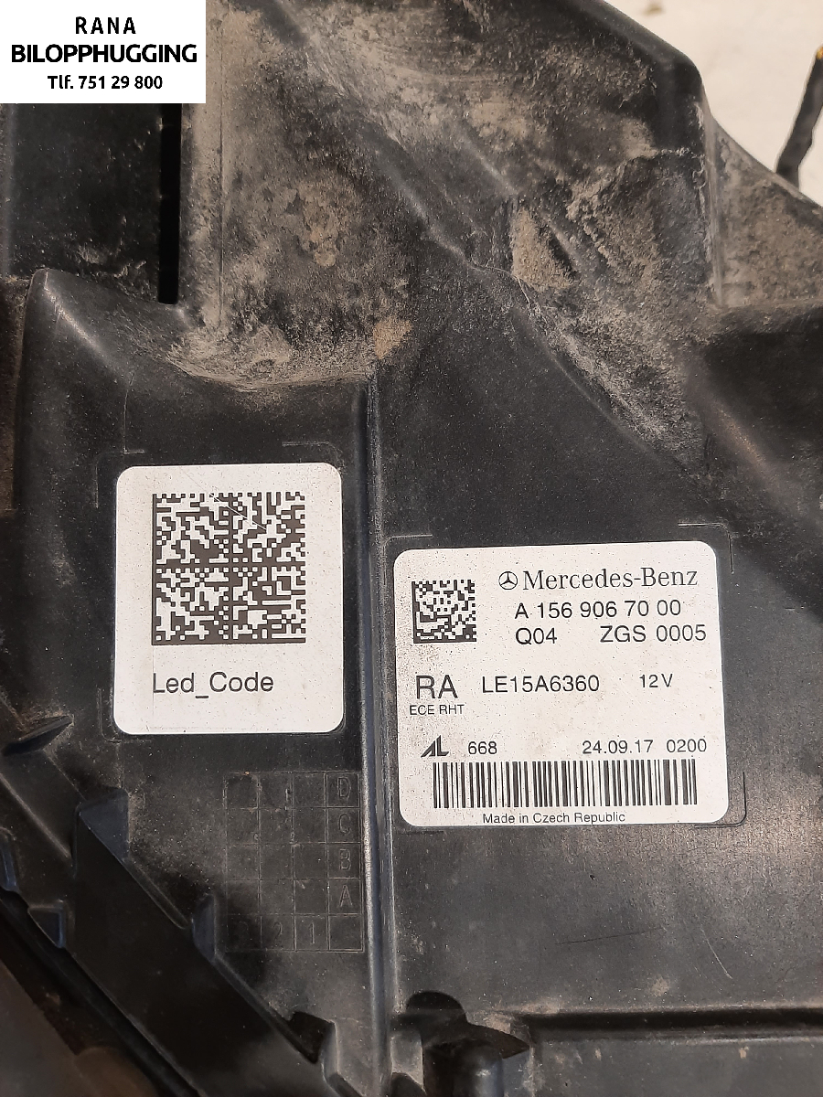 Frontlykt høyre halogen til Mercedes GLA 2014-2020 (X156) (X156) (MERCEDES|A1569067000|)
