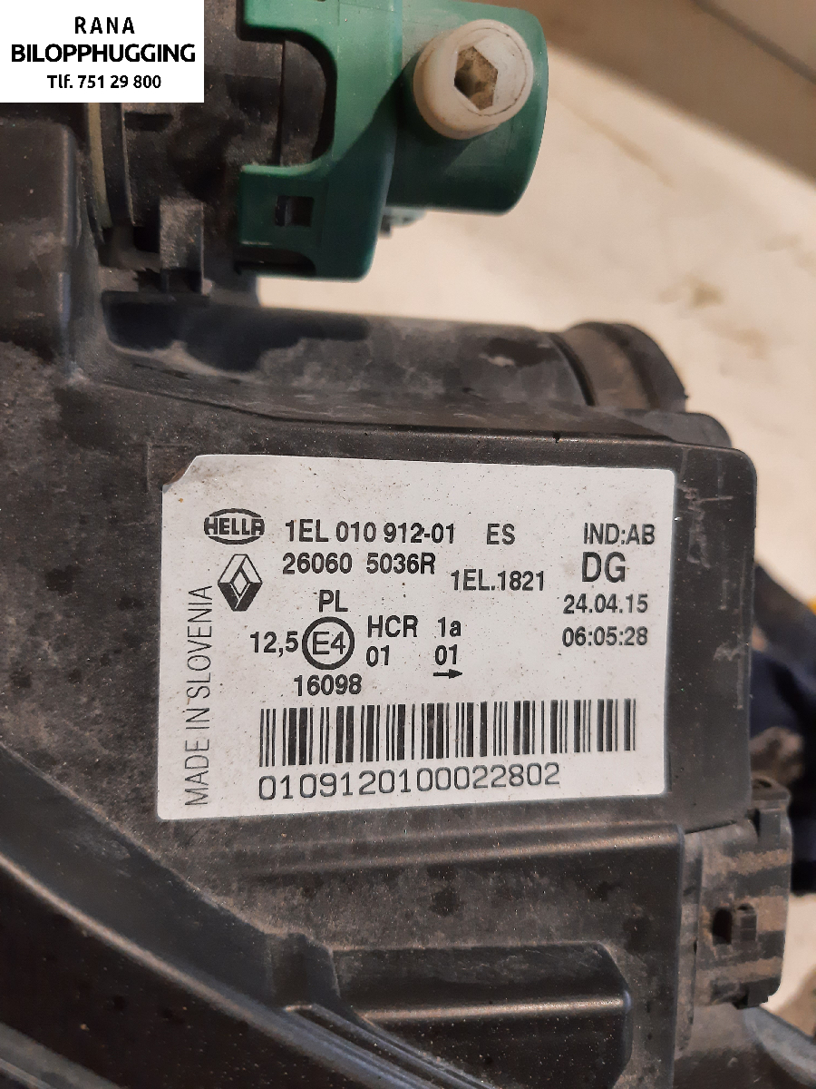 Frontlykt venstre halogen til Renault Zoe 2013-2019 (Fase 1)  (RENAULT||260605036R)