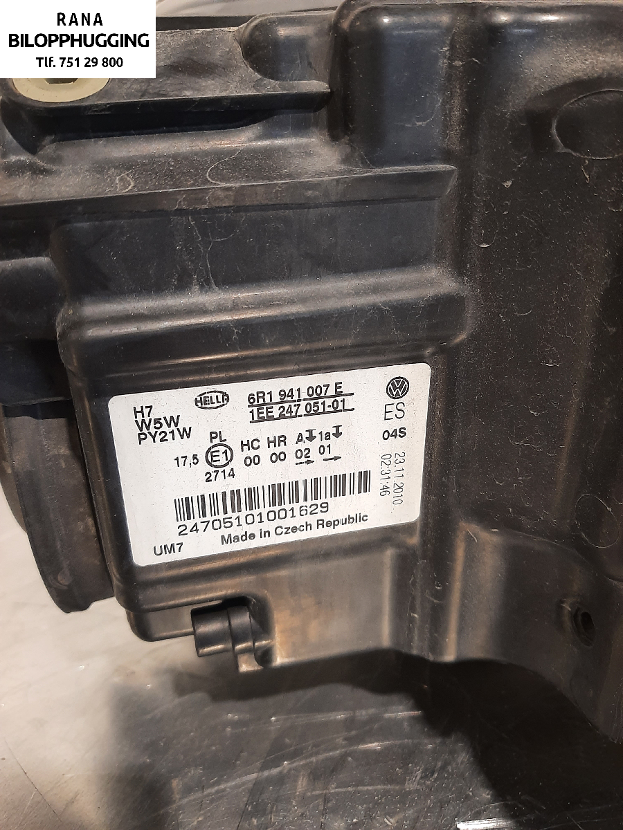 Frontlykt venstre halogen til VW Polo 2009-2014 (Type V, Fase 1) (VOLKSWAGEN||6R1941007E)