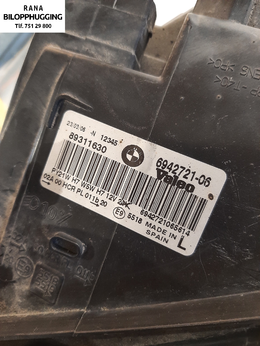 Frontlykt venstre halogen til BMW 3-Serie 2005-2011 (E90/E91/E92/E93) (E90/E91/E92/E93) (|89311630)