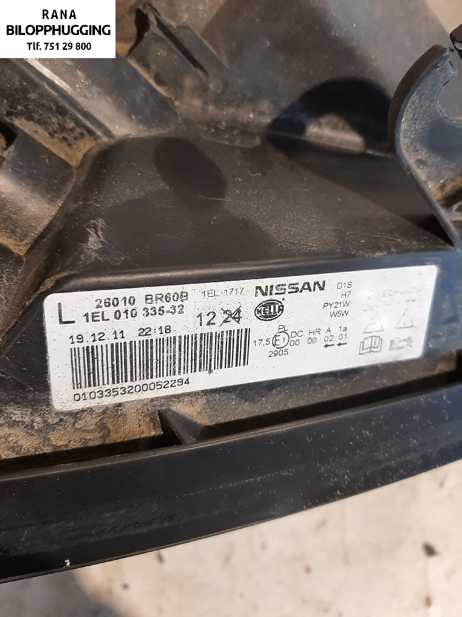 Frontlykt høyre halogen til Nissan Qashqai 2010-2014 (Type I, Fase 2)  (NISSAN|26010BR62A||1EL01033532)