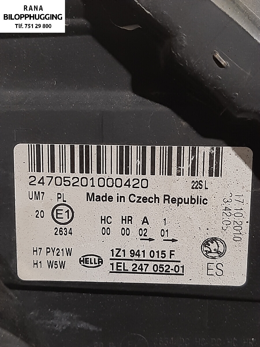 Frontlykt venstre halogen til Škoda Octavia 2009-2013 (Type II, Fase 2)  (SKODA|1Z1941017S|)