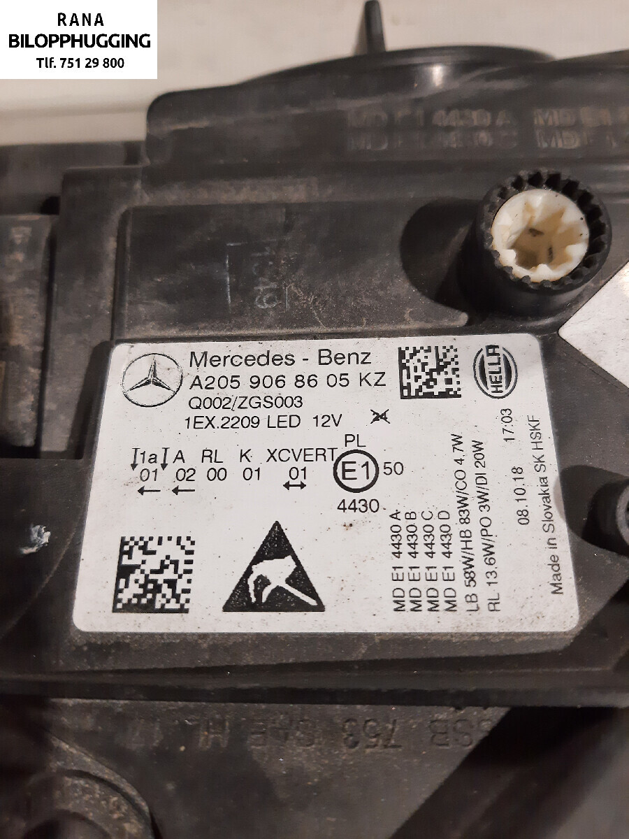 Frontlykt høyre xenon til Mercedes C-Klasse 2018-2021 (Fase 2) (W205) (W205) (MERCEDES|2059068605KZ||A2059068605)