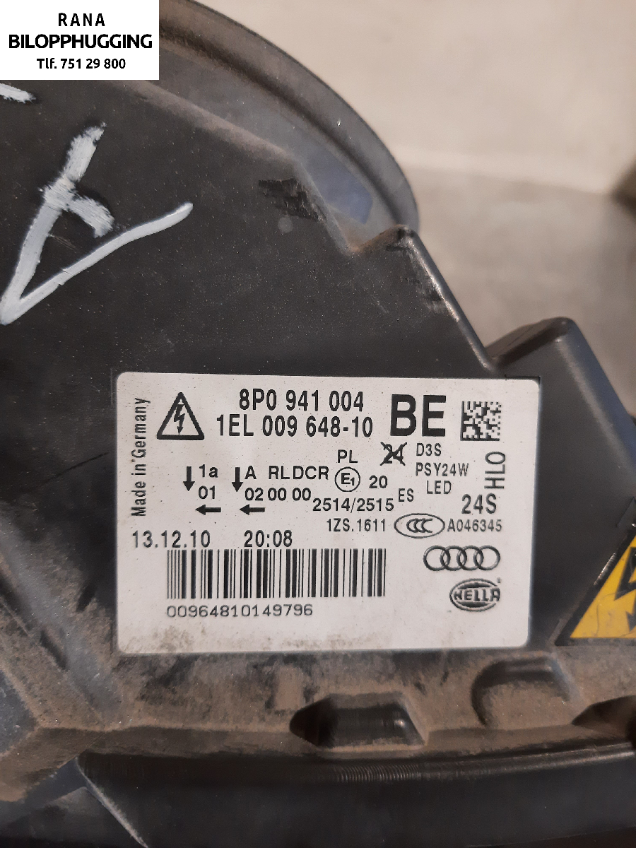 Frontlykt høyre xenon til Audi A3 2009-2012 (Type II, Fase 2) (AUDI||1EL00964810BE)