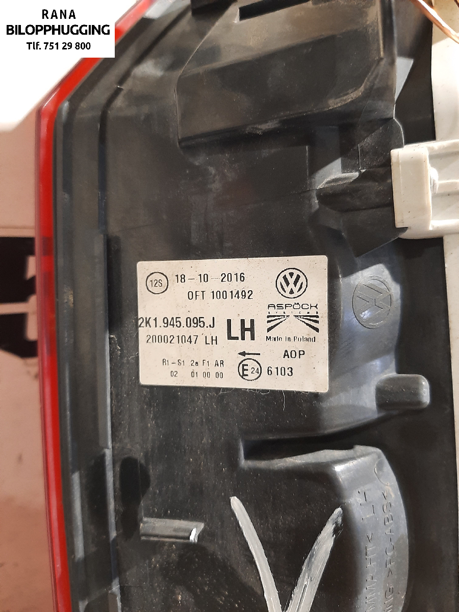 Baklykt venstre til VW Caddy 2015-2020 (Type III, Fase 3) (VOLKSWAGEN|2K1 945 095 N|)