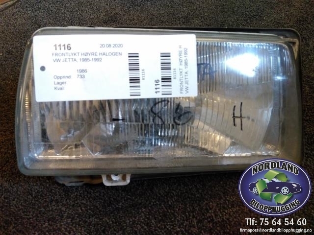 Frontlykt høyre halogen til VW Jetta, 1985-1992