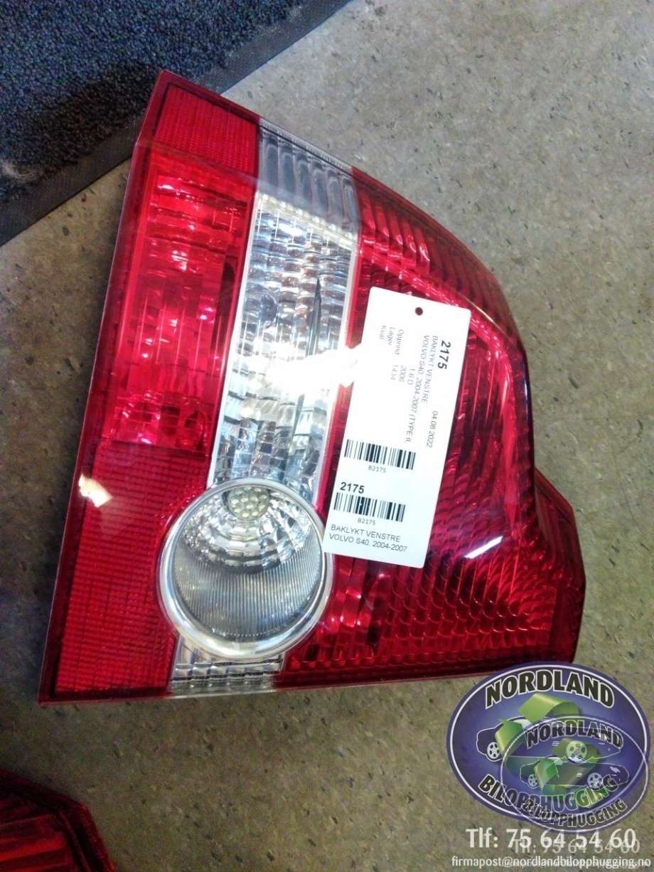Baklykt venstre til Volvo S40, 2004-2007 (Type II, Fase 1)  