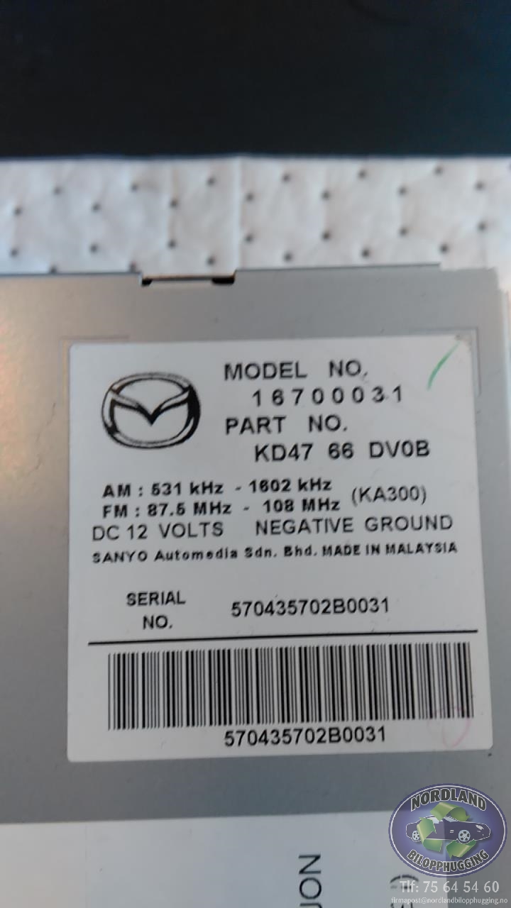 Bilstereo navigasjon til Mazda CX-5, 2012-2017 (Type I)  (KD4766DV0B)