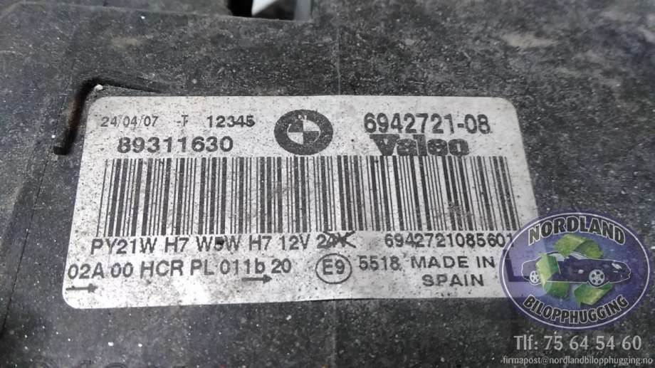 Frontlykt venstre halogen til BMW 3-Serie 2005-2011 (E90/E91/E92/E93) (E90/E91/E92/E93) (694272108|89311630|694271085601)