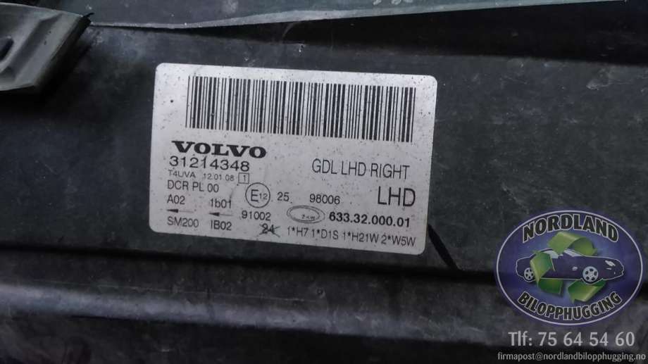 Frontlykt høyre xenon til Volvo XC70 2008-2013 (Type II, Fase 1)  (31214416|31214348|)