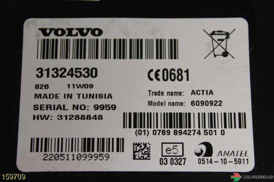 Styreenhet diverse til Volvo V60 2010-2013 (Type I, Fase 1) (VOLVO|30782872|)