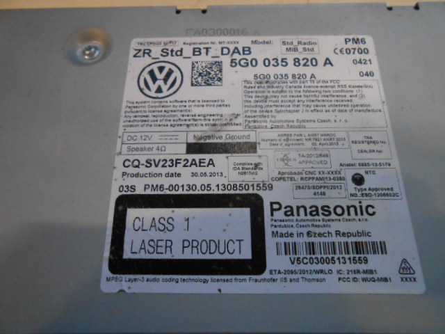 Bilstereo CD-veksler til VW Golf VII 2012-2017 (Fase 1)  (VOLKSWAGEN|5G0 035 820 AX|)