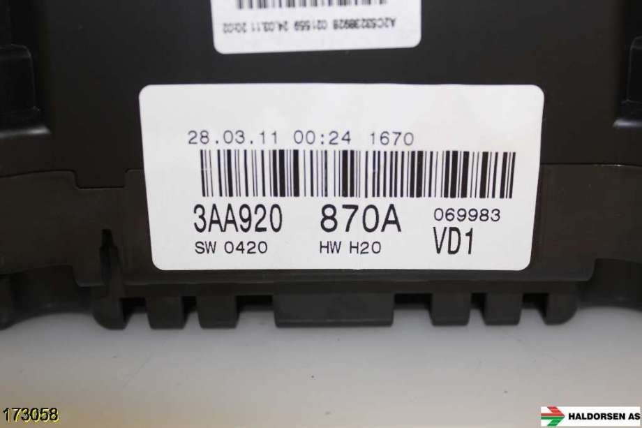 Instrumentpanel til VW Passat 2011-2015 (B7) (B7) (VOLKSWAGEN|3AA 920 870 AX|)