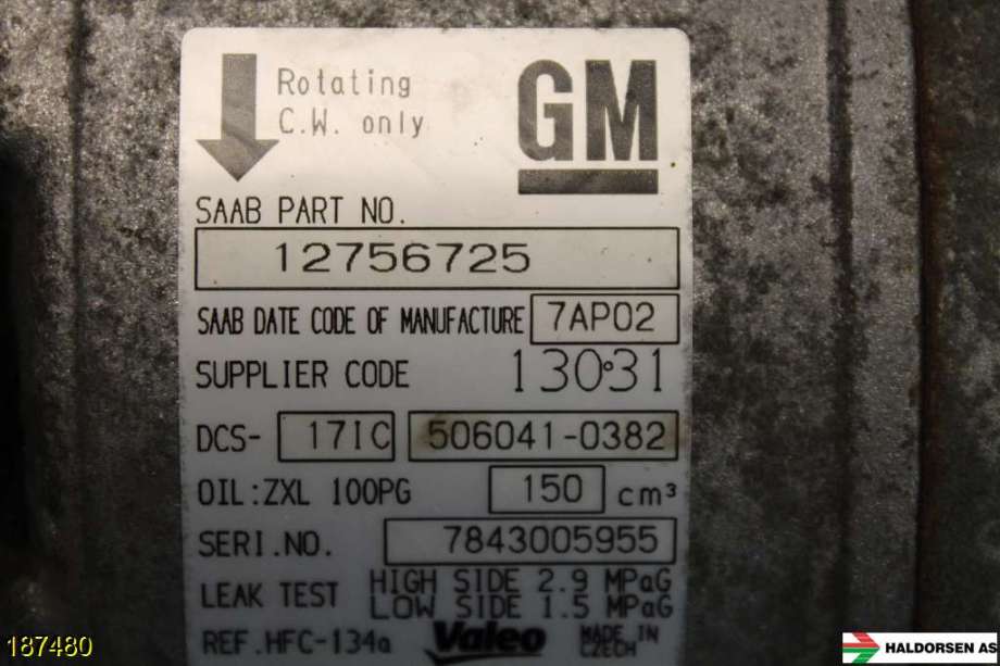 Aircondition kompressor til Saab 9-5 2006-2010 (Type I, Fase 3)  (SAAB||12756725)