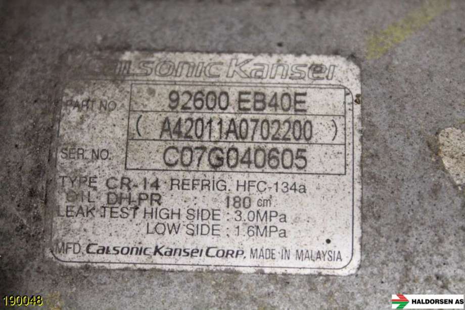 Aircondition kompressor til Nissan Navara 2005-2010 (Fase 1) (D40) (D40) (NISSAN|92600EB40E|)