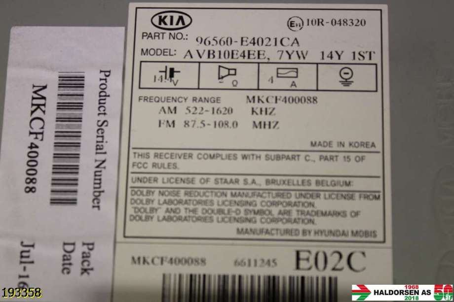Bilstereo navigasjon til Kia Soul 2014-2019 (Type II)  (KIA|96560-E4021CA|)