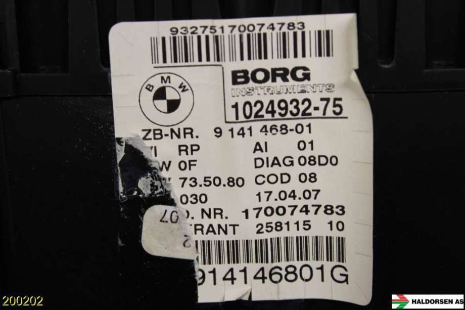 Instrumentpanel til BMW 1-Serie 2004-2011 (E81/E82/E87/E88) (E81/E82/E87/E88) (BMW|62 10 9 283 793|)