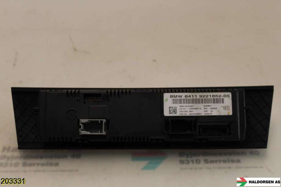 Varmeapparat betjening til BMW 3-Serie 2005-2011 (E90/E91/E92/E93) (E90/E91/E92/E93) (BMW|64 11 9 221 852||6411 9221852-05)