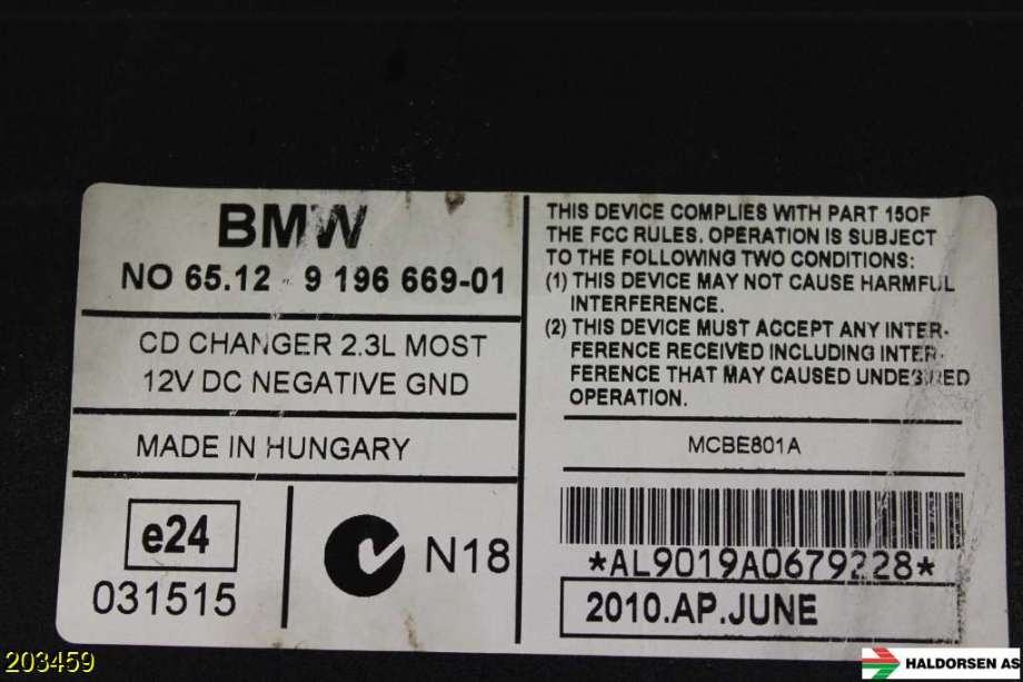 Bilstereo CD-veksler til BMW 3-Serie 2005-2011 (E90/E91/E92/E93) (E90/E91/E92/E93) (BMW|65 12 9 196 669||65 12 9 196 669-01)