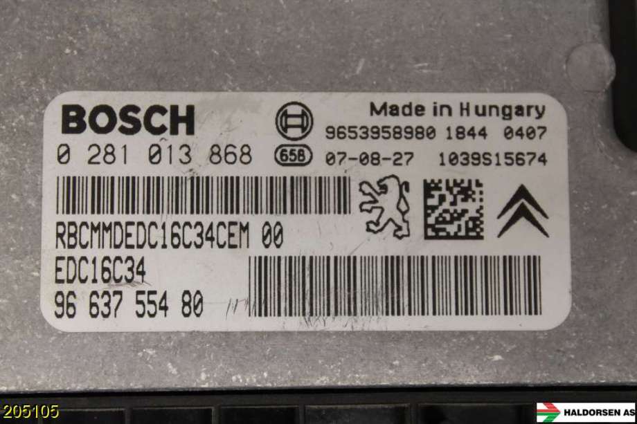 Styreenhet motor til Peugeot 207 2006-2012  (PEUGEOT||0 281 013 868|96 637 554 80)