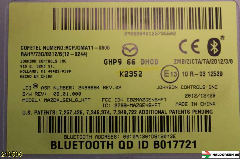 Styreenhet diverse til Mazda CX-5 2012-2017 (Type I)  (MAZDA||GHP9 66 DHOD)