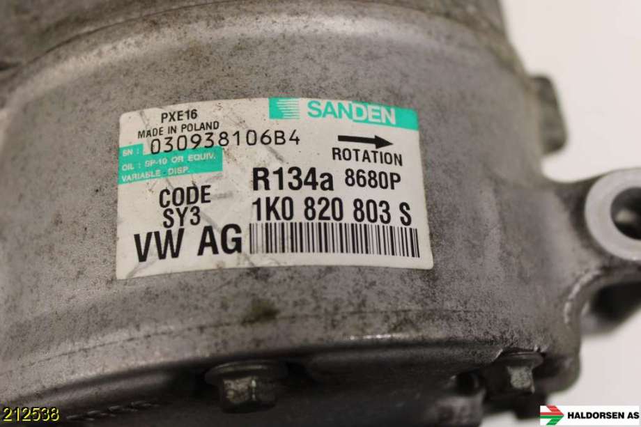 Aircondition kompressor til VW Touran 2007-2010 (Type I, Fase 2)  (VOLKSWAGEN|1K0 820 859 F|)