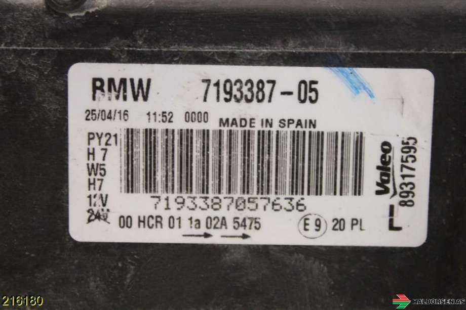 Frontlykt venstre halogen til BMW 1-Serie 2004-2011 (E81/E82/E87/E88) (E81/E82/E87/E88) (BMW|63 11 7 193 387||7193387-05)