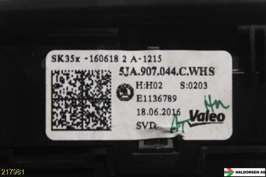 Varmeapparat betjening til Škoda Rapid 2012-2019  (SKODA|5JA 907 044 C|)