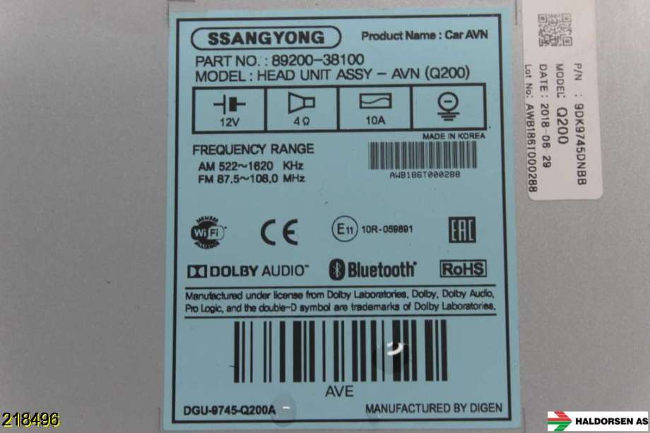 Instrument kjørecomputer til SsangYong Rexton 2018-->> (Y400) (Y400) (SSANGYONG|8920038100|DGU-9745-Q200A|)