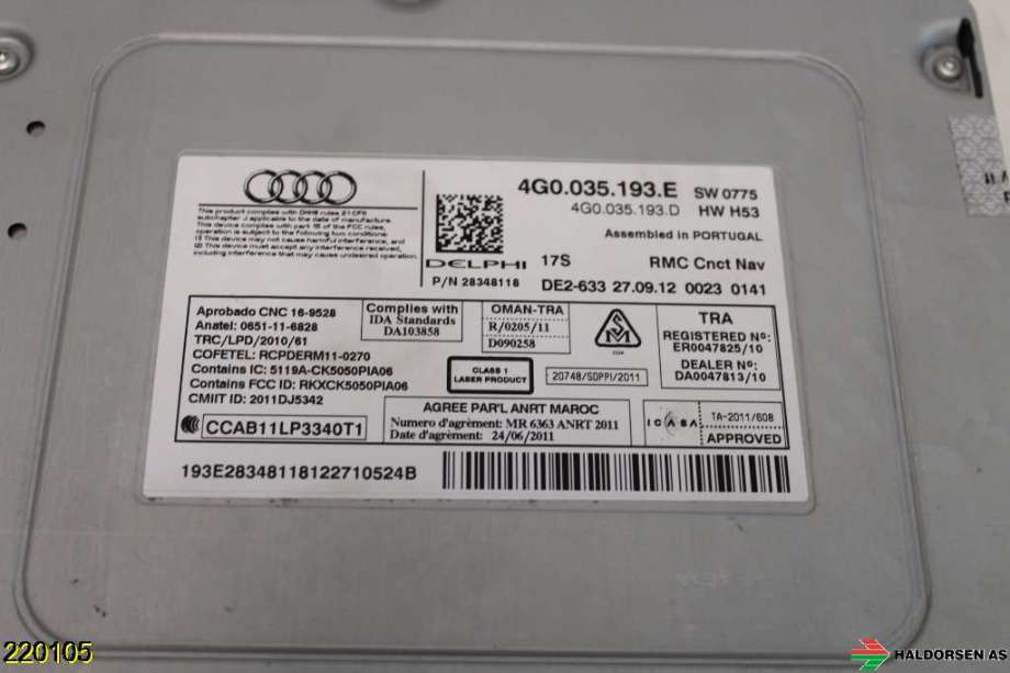 Bilstereo navigasjon til Audi A6 2011-2014 (Type IV, Fase 1) (C7) (C7) (AUDI|4G0 035 193 FX|4G0 035 193 F|)