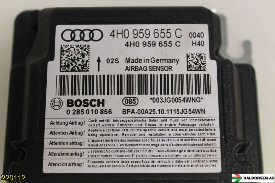Airbag elektronikk til Audi A6 2011-2014 (Type IV, Fase 1) (C7) (C7) (AUDI|4H0 959 655 C|)